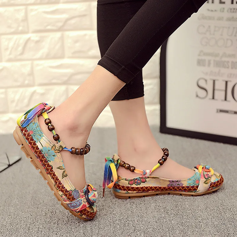 New fashion Women Ethnic Lace Up Round Toe Comfortable Flats Colorful Loafers casual embroidered cotton shoes size 35-42