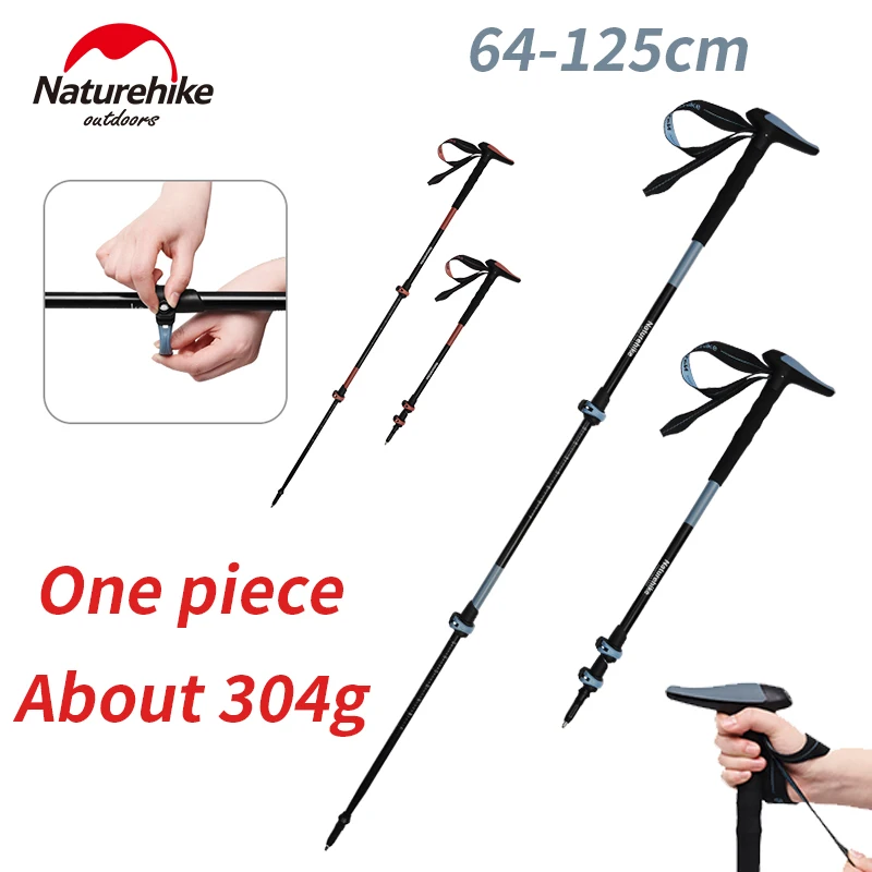 

Naturehike T-Shaped Handle Trekking Pole Thickened Aluminum Alloy 64-125cm 3 Section Telescopic Hiking Mountaineering Sticks