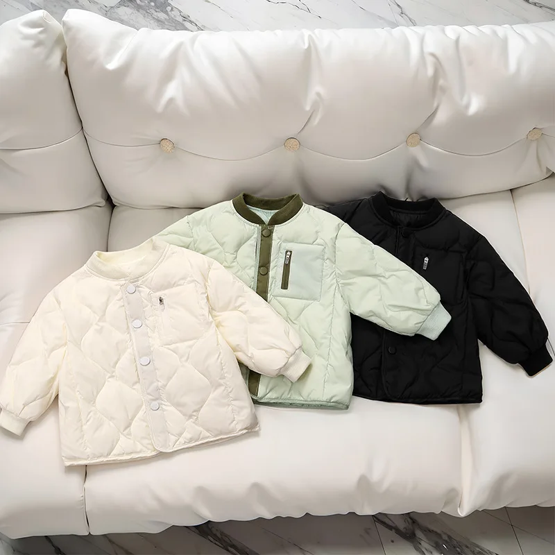

Autumn Winter Boys Girls Warmth Thicken Padded Jacket Pure Color Coat Short Jacket Comfortable Lightweight Children Clothing