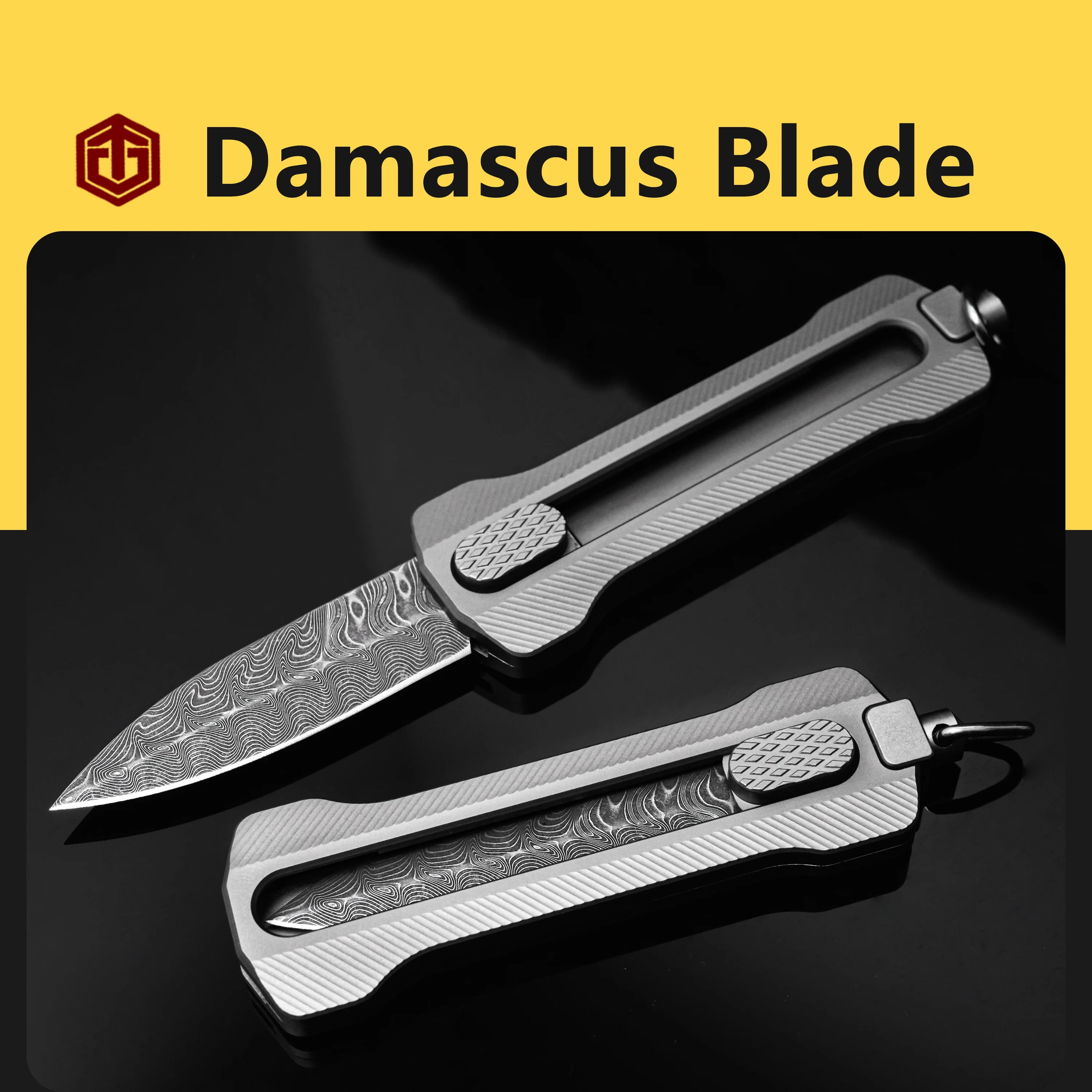 Titanium Alloy Utility Knife Damascus Steel Blade Texture Exquisite Gift Portable Pocket Outdoor Multifunctional EDC Tool