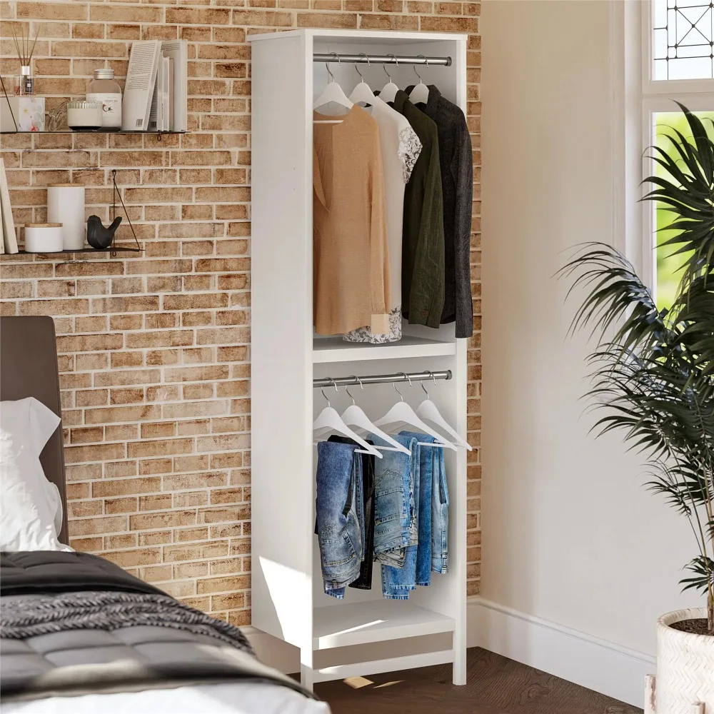 

2-Shelf Double Clothing Rod Closet Tower, Ivory Oak