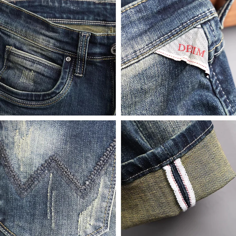 

Designer Fashion Designer Men's Jeans Wrinkle Washed Blue Stretch Slim Fit Jeans High Quality Straight Pants Hombre