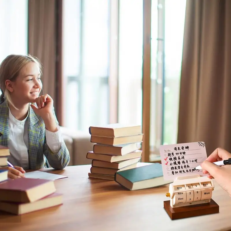 永久二輪カレンダー、月1日ディスプレイ付きの再利用可能な木製ロータリー年間カレンダー