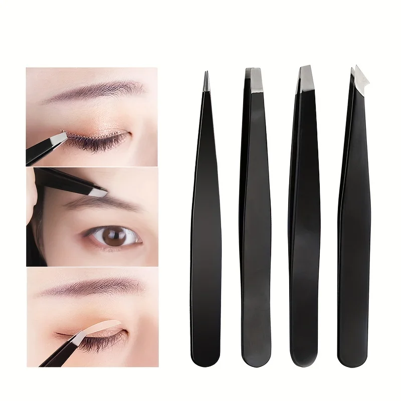 Pincettes d'épilation pincettes à sourcils en acier inoxydable rose incliné pointe noire pointe visage inoffensif maquillage outil de beauté noir