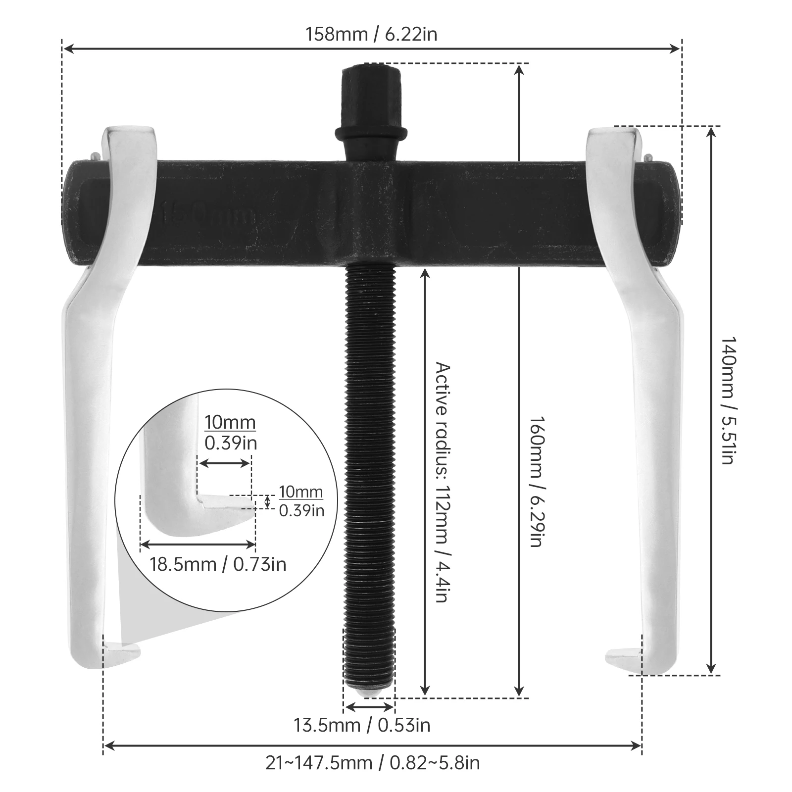 6inch Chrome Vanadium Gear Puller Two Claws 100mm Bearing Puller for Removal of Pulleys Flywheels Bearings & Gears