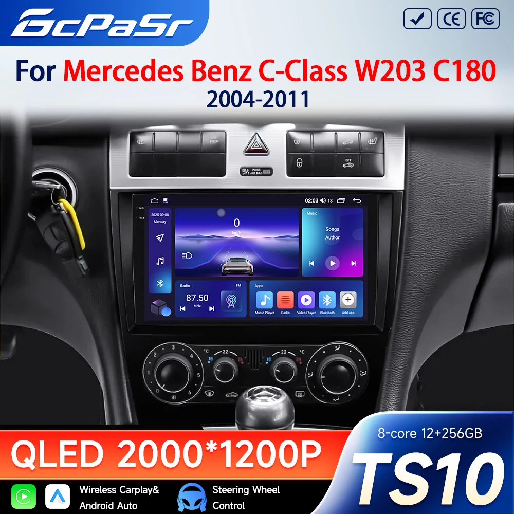 Android Car Radio For Mercedes Benz C-Class C Class W203 W209 C180 C200 CL203 C209 A209 2004-2011 Head Unit 2 Din Carplay Stereo