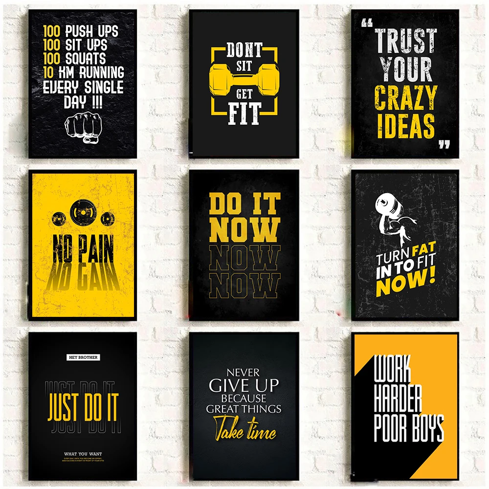 Bright Yellow Inspirational Quotes Posters Modern Excitation Text Wall Art Prints Gym Office Canvas Painting Home Decoration