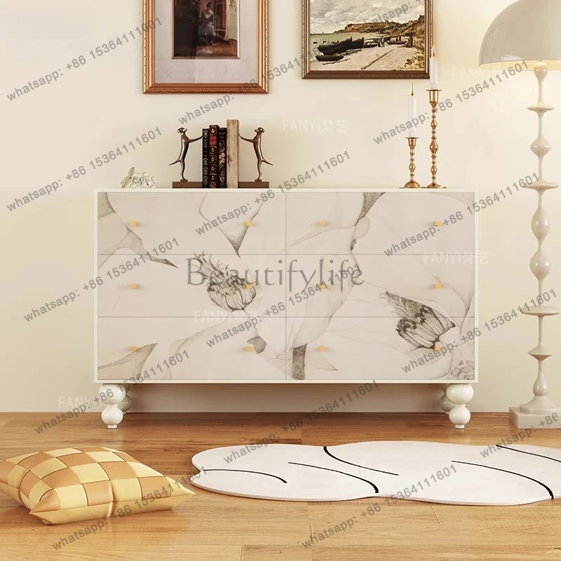 cream wind solid wood chest, bedroom, bedside drawer cabinet, entrance porch locker