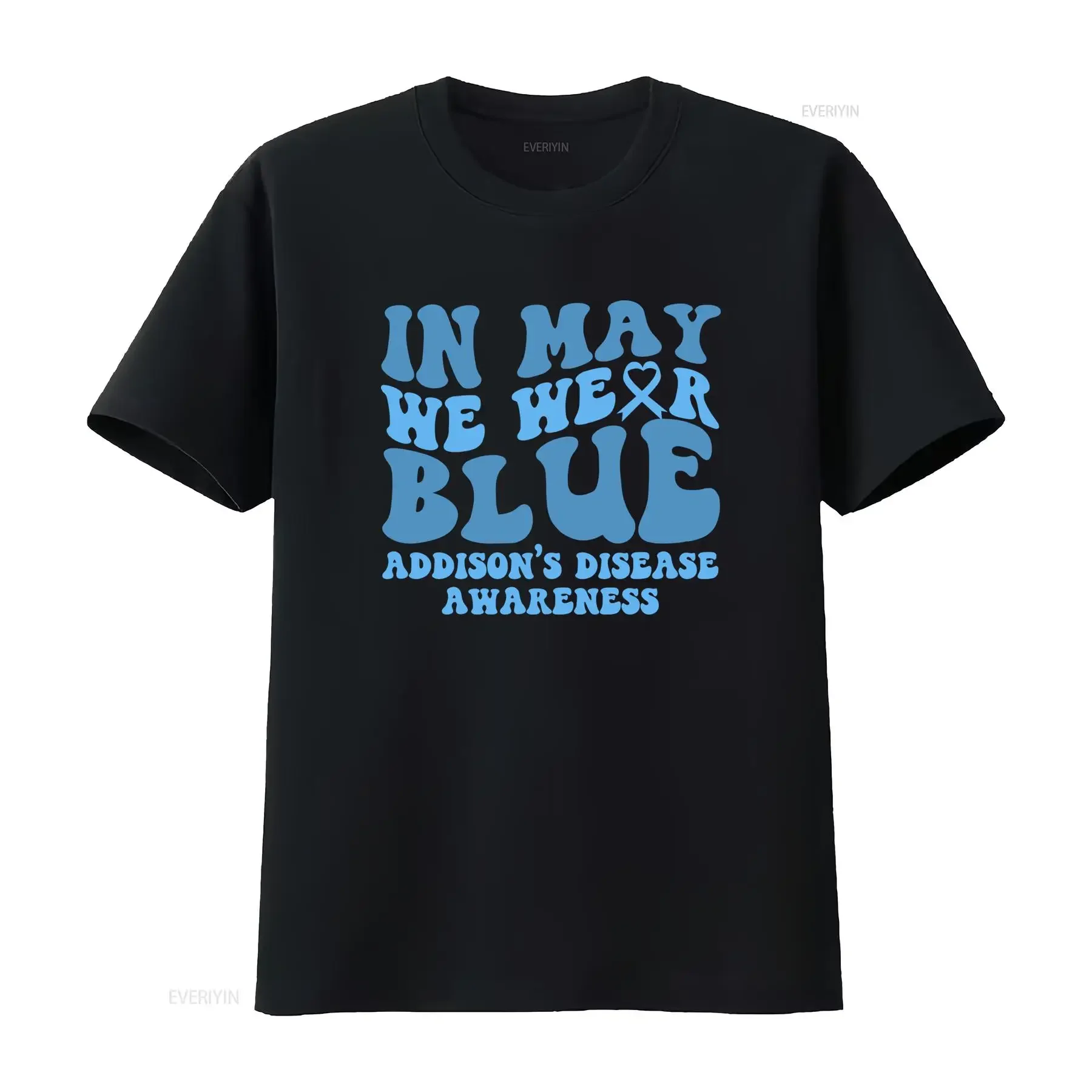 Ретро-футболка с принтом «Синяя лента» в стиле Groovy Addison's Disease Awareness In May We Wear Blue Ribbon, винтажная, с эффектом потертости, универсальная, удобная.