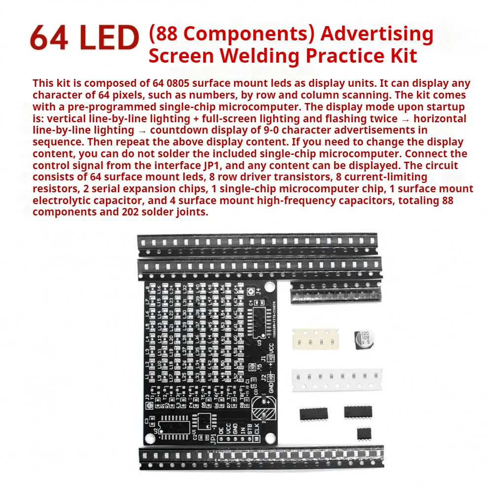 64/256 led smd matriz de pontos tela de publicidade prática de soldagem kit diy 0-9 display digital divertido kit eletrônico componente de solda