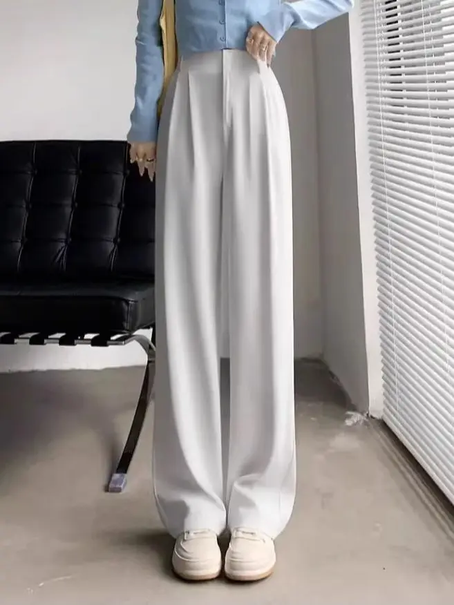 Women's Tailored Trousers Straight-Leg Suit Trousers Draping, Breathable, Versatile Wide-Leg Trousers