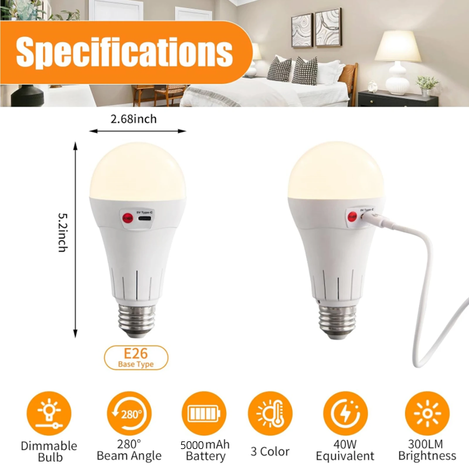 Imagem -03 - Nooknova-bateria Recarregável Operado Lâmpadas com Controle Remoto sem Fio Led E26 E27 Powered Lâmpada Não-aquecida