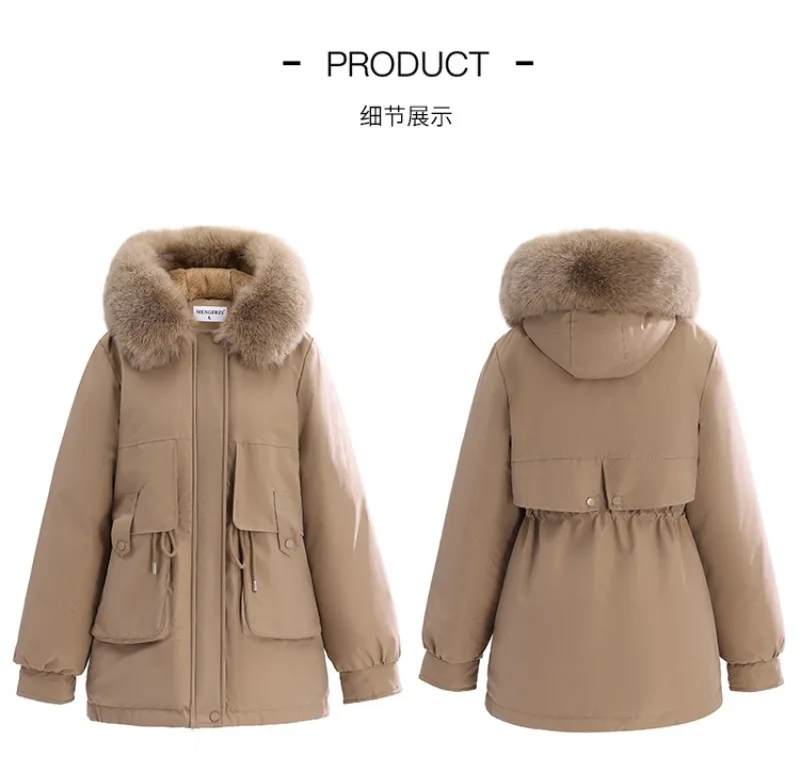 2026 Winter Jacket New Women Parka Clothes Mid Length Coat Wool Liner Hooded Jacket Fur Collar Thick Warm Snow Wear Padded Parka