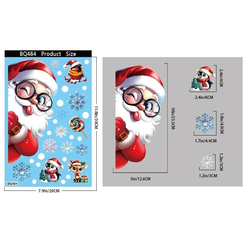 Weihnachts-Fensteraufkleber Klassischer Lebkuchenmann Schneemann Weihnachtsmann Statische Klebefolie Dekoration für Zuhause Einkaufszentrum – Detail 8
