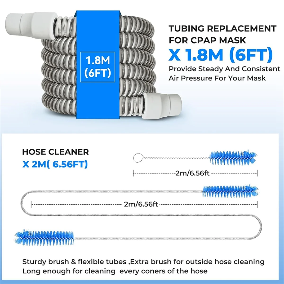 QA88X Lot de 2 tubes universels de remplacement pour fournitures CPAP, tuyaux de 6 pieds pour Philips Respironics, Resmed Airsense
