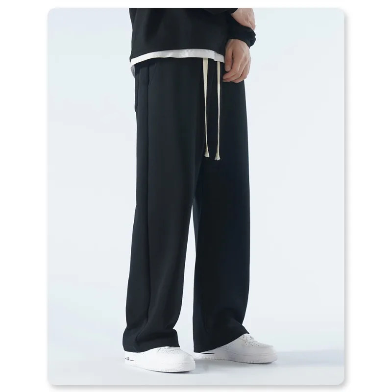 

New Men's Casual Pants Wide Leg Straight 65% Cotton Fabric Outdoor Sweatpants Neutral High-quality Soft Long Baggy Trousers