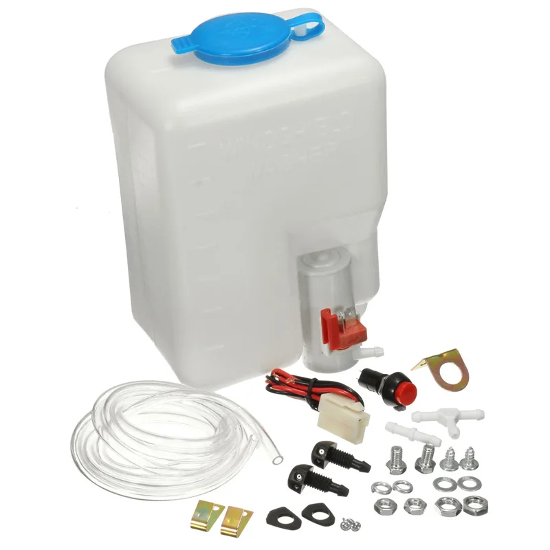 Tanque de Lavagem de Para-brisa Universal de 1.5L 12V com Bomba, Sistema de Limpador, Kit de Reservatório, Ferramenta de Limpeza com Interruptor Jet