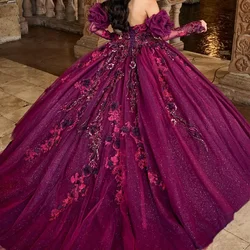 Custom Made Cinderealla Quinceanera Dresses Ball Gown Floral Handmade Flower Beads Sweet 16 Party Prom Wear Vestidos De 15 Anos