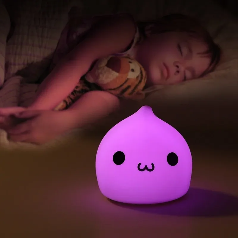 Lampu malam LED Sensor sentuh nirkabel, mainan lembut lampu kamar tidur silikon tetesan air baterai 7 warna untuk anak-anak, hadiah Natal