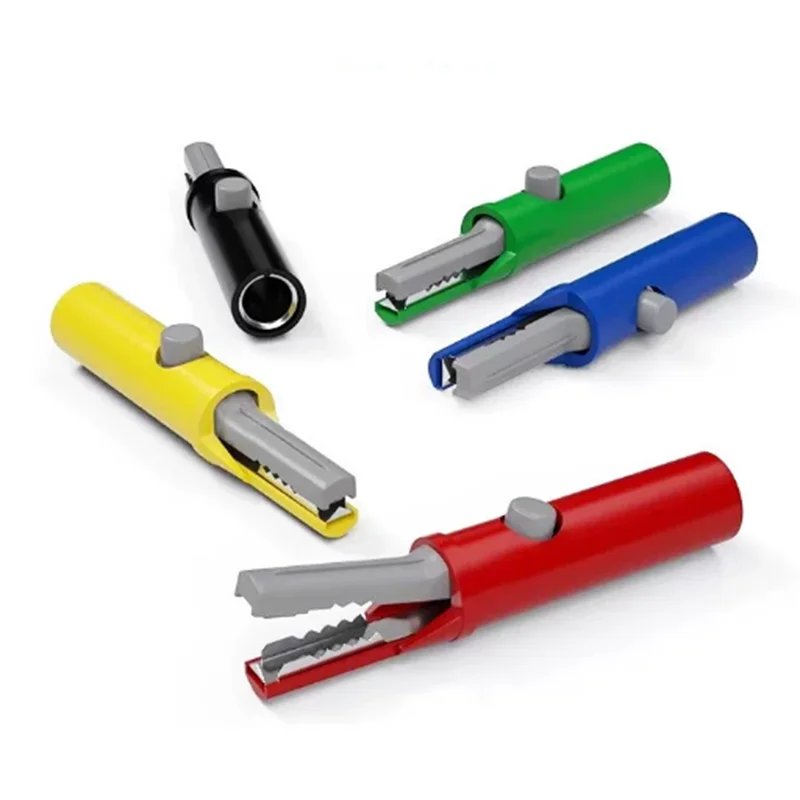 10PCS Fully enclosed 4mm socket alligator clamp press/key/button type test clamp, small insulated instrument grounding clamp