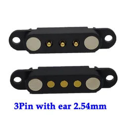 1Pair 3Pin With Ears Waterproof Spacing 2.54mm Magnetic Pogo Pin Connector Pogopin Male Female Spring Loaded DC Power Socket