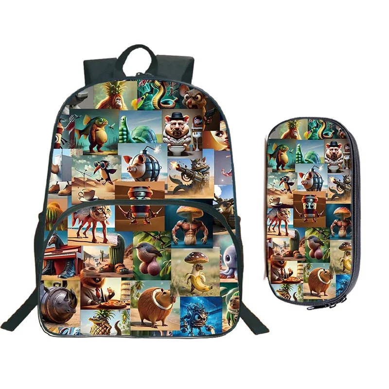 

Italian Brainrot Printed Backpack with Pencil Bag Cartoon Large Capacity Students Schoolbag Child Boys Girls Lightweight Bookbag