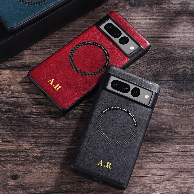 

Fashion Customizable Name Holder Metal Leather Phone Case For Google Pixel 5 6 7 Pro Anti Falling Mobile Phone Cover