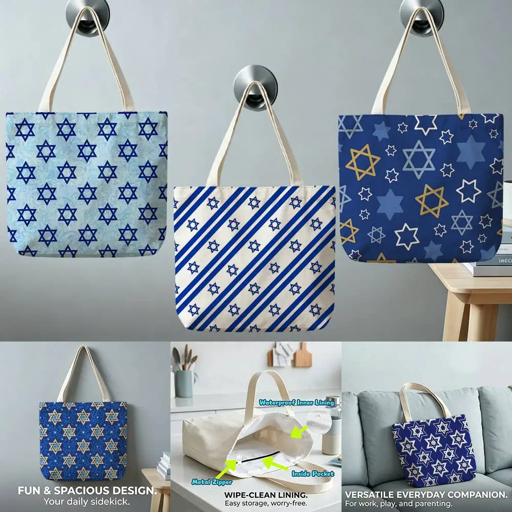 Magen David Art for J-Judaism Waterproof Lined Canvas bags suitable for going to class, shopping, gifts, and commuting