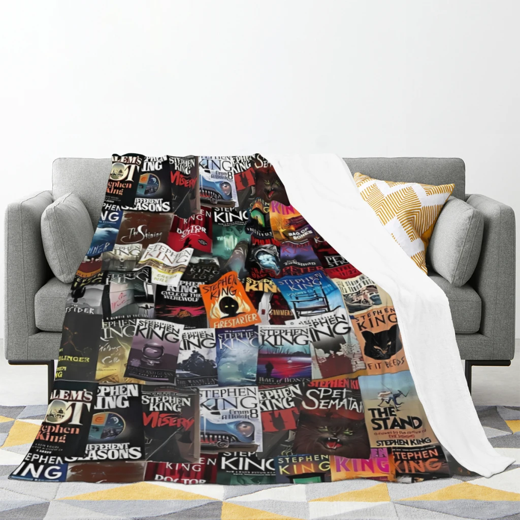 Fluffy Baby Blanket Stephen King Book Covers, Horror Bookworm Sofa Camp Nap Bedspread Cozy Flannel Blanket Bedroom Decor