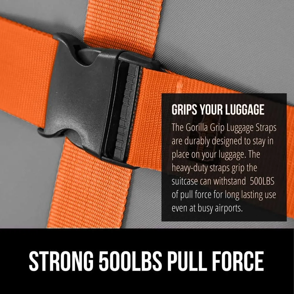 Heavy Duty 4 Pack Adjustable Luggage Straps for Suitcases, Travel Belt Connector Holds Bags Together, Orange view 3