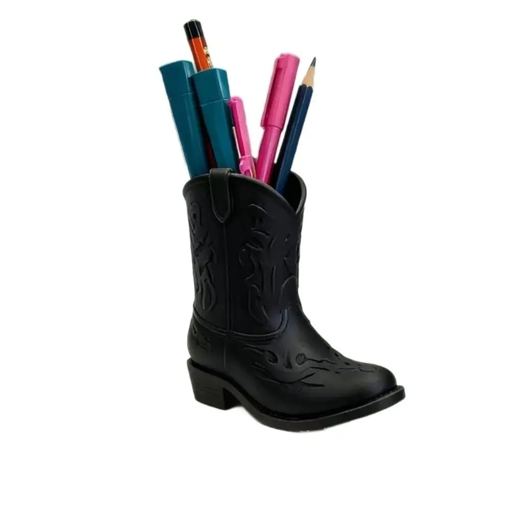 3D Printed Cowboy Boot Statue Hollow Design Multi-Functional Pencil Holder Organizer Desktop Size Vintage Style