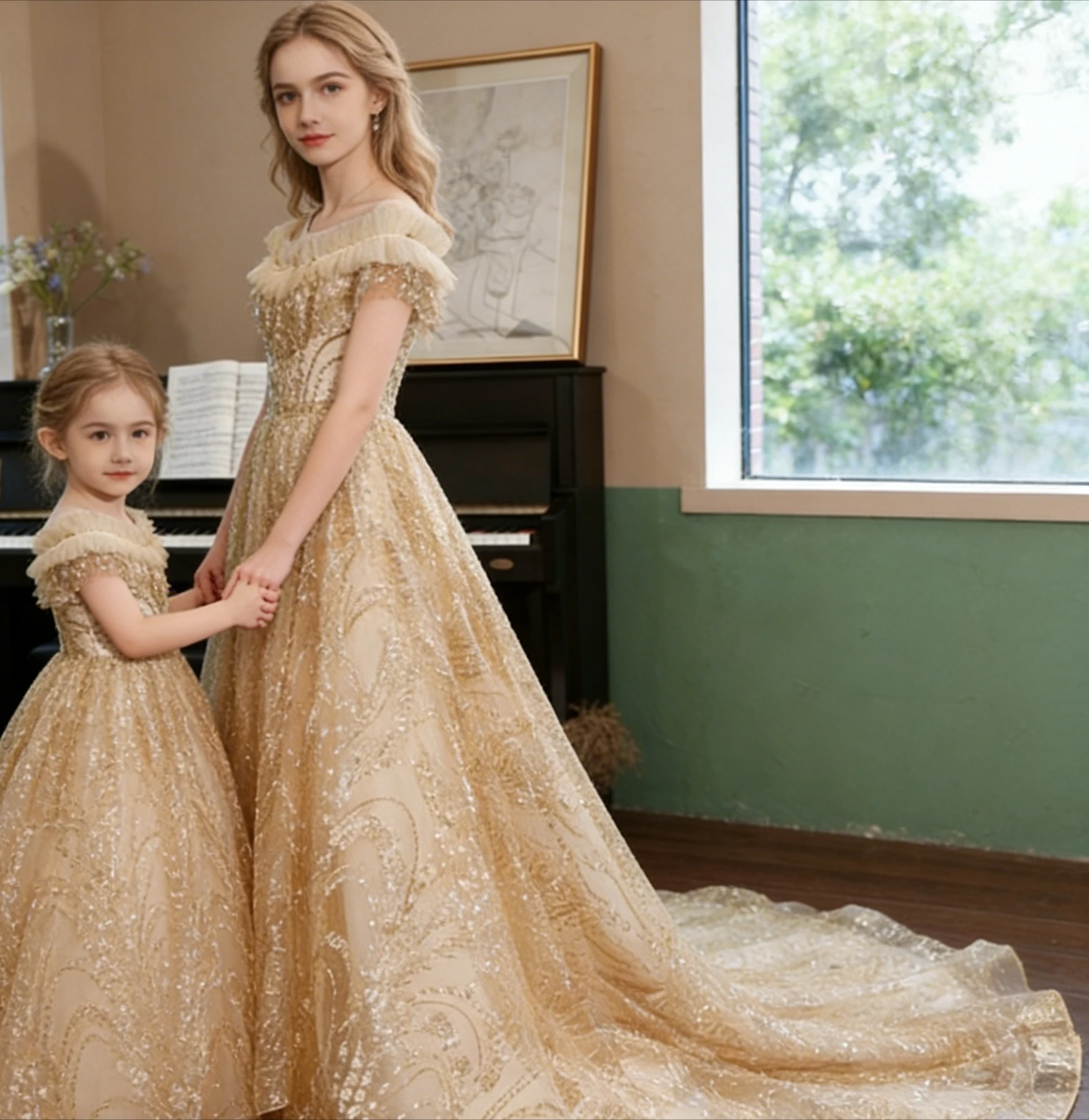 Children Princess Dress Parent-child Clothing Girls Evening Gown Flower Girl Wedding Dress Birthday Dress