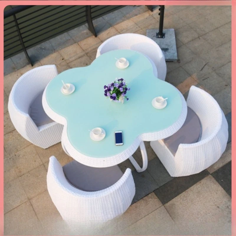 

Outdoor table and chair courtyard outdoor rattan open-air garden waterproof and sunscreen wrought iron rock sla
