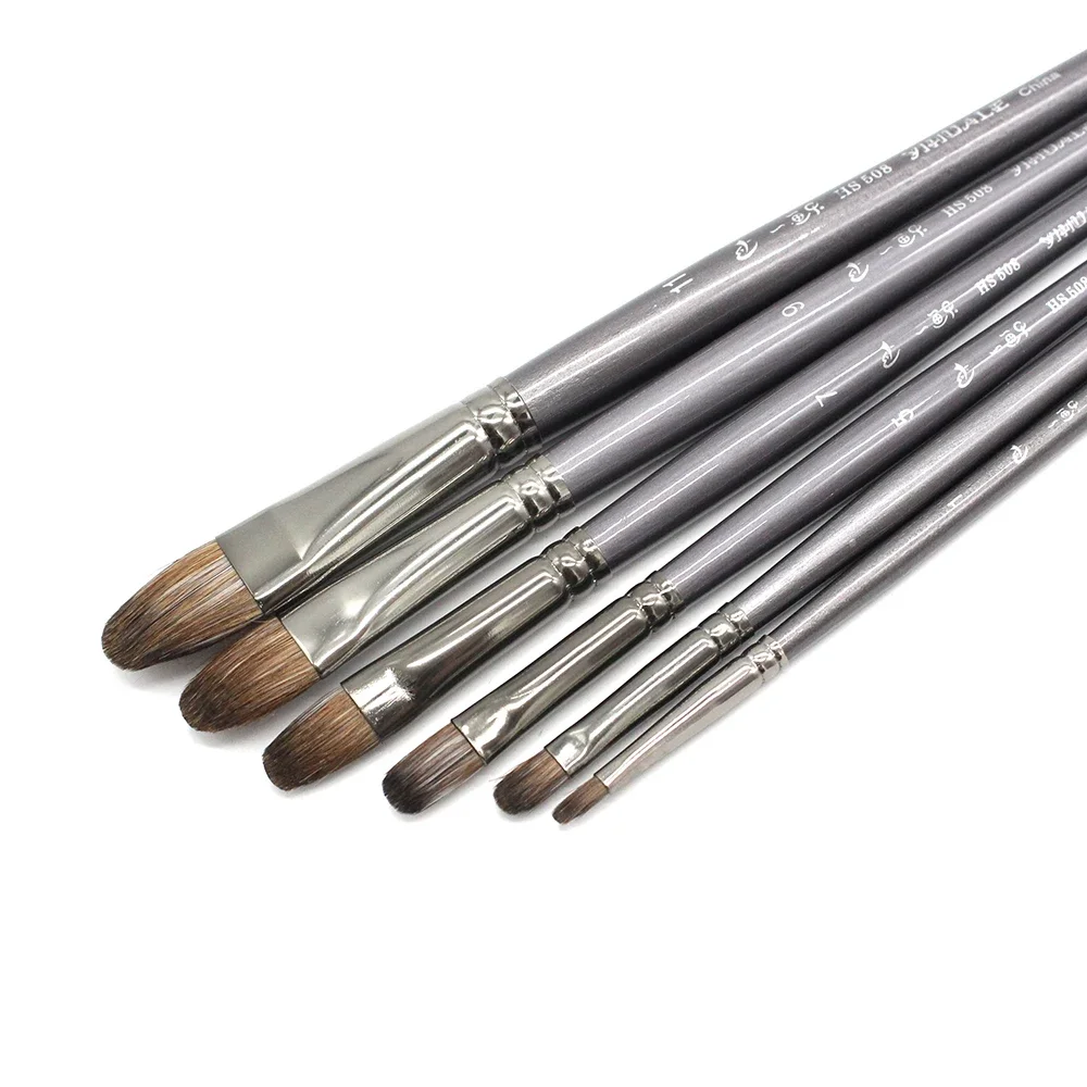 6 Pcs/Set Professional High Quality Tool Squirrel Hair Oil Painting Brush Drawing Brush Filbert Pen For Acrylic Painting Art