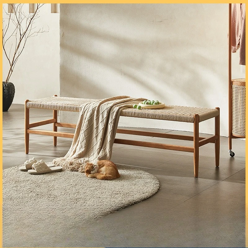 

Retro solid wood bedside stool bedroom living room designer rope dining stool sofa bench simple modern small apartment
