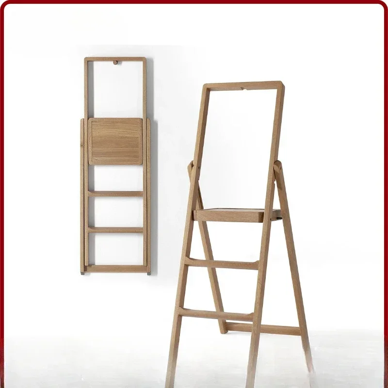 Small solid wood ladder household indoor three-step herringbone folding ladder