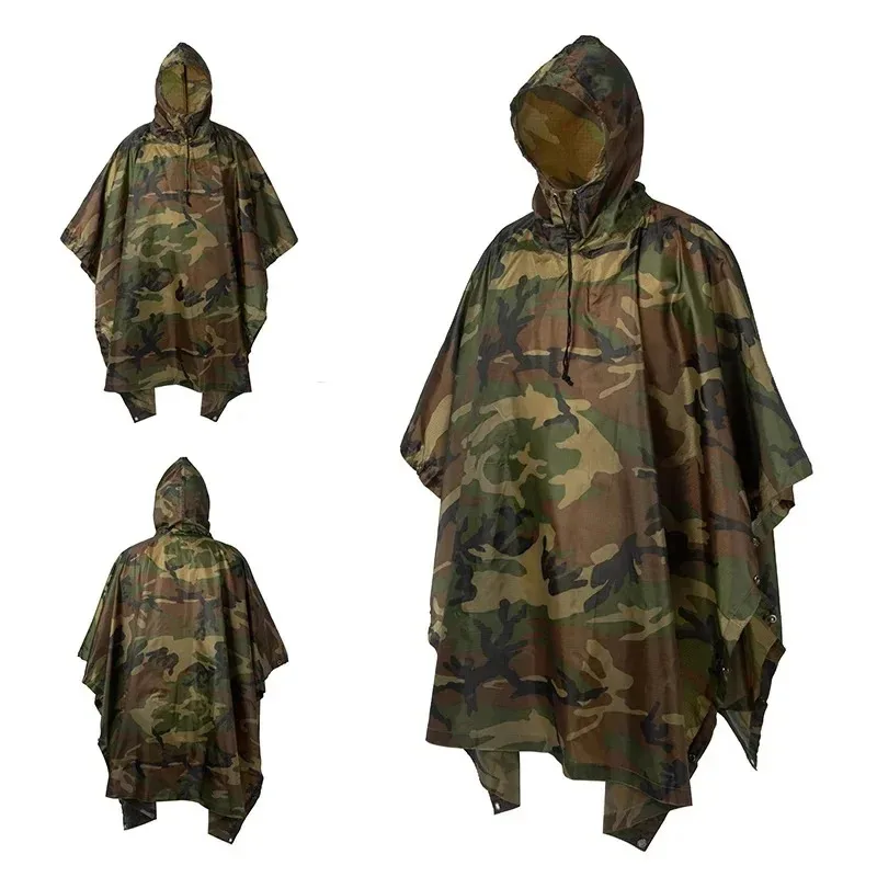 az152024 NEW Waterproof Poncho Camouflage Cover for Camping Hunting Clothes Shelter Tent Emergency Raincoat
