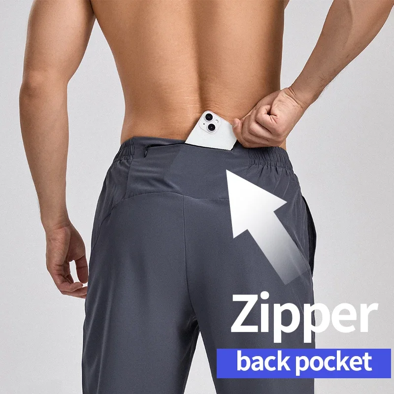 Pantaloni da corsa che possono contenere un telefono cellulare, tasca posteriore in vita da uomo, pantaloni sportivi da corsa a lunga distanza e da corsa mattutina