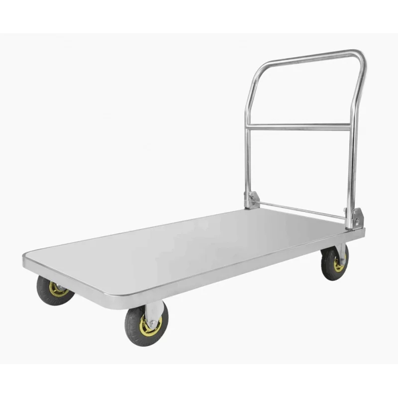 custom.-Silent Stainless Steel Industrial Platform Trolley Cart Folding Serving Hand Cart Truck ST450D-DX