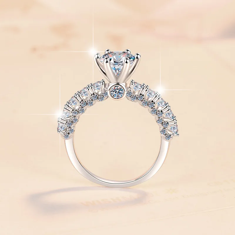 White Moonlight Six-Prong Ring Moissanite 3Ct Women's PT950 Platinum - Brilliant moissanite, stone-enhancing prong