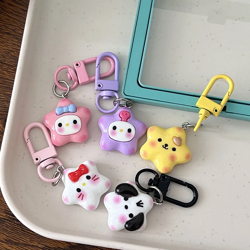 Porte-Clés 3D en Poudre Blush Shy Star, Sanurgente, HelloKitty, Figurines d'Action, Kuromi, Pendentif de Couple de Dessin Animé, 1 Pièce