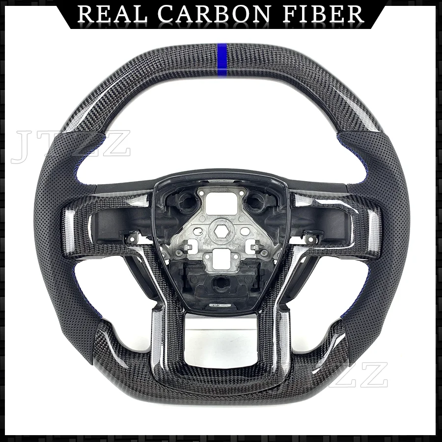 

For Ford F150 F250 F350 Raptor 2015 2016 2017 2018 steering wheel Carbon Fiber Top flat bottom flat Blue Style