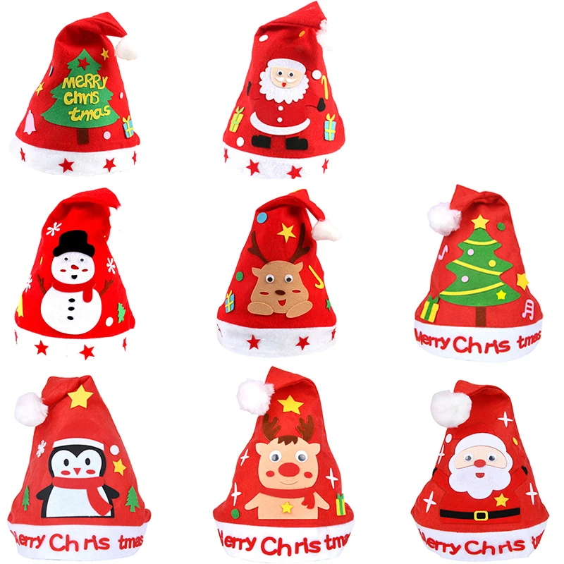 DIY Christmas Handicraft Toys Handmade Christmas Hat Non-woven Cartoon Creative Art Craft Kit Decoration Christmas Gift For Kids