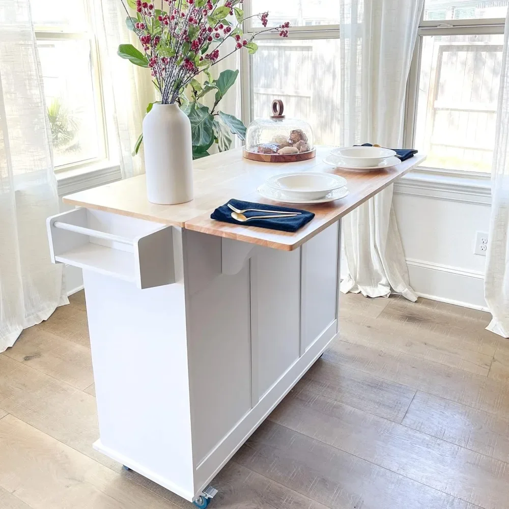 Kitchen Island Cart on Wheels - Portable Kitchen Island with Drop Leaf, Rolling Kitchen Island with Storage