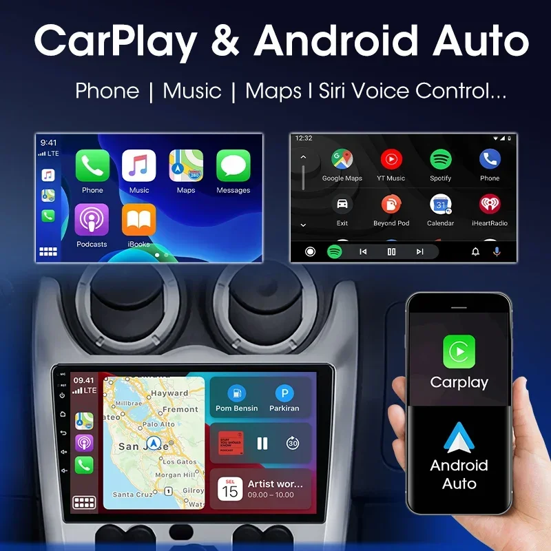 Wireless Carplay Auto 2 Din Android Car Radio for Renault Logan 1 Sandero 2009-2015 Largus Dacia Duster Multimedia Player Stereo