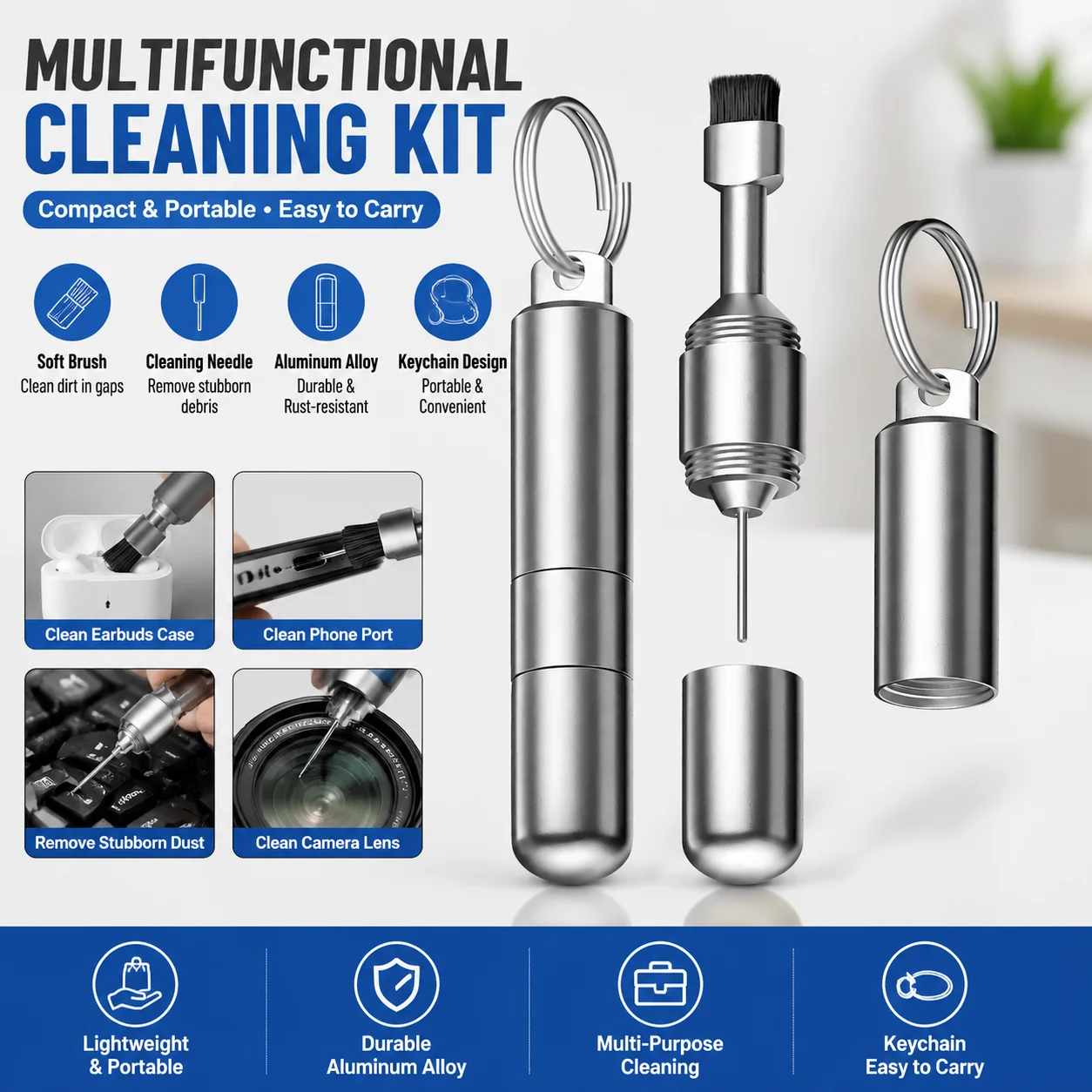 

2In1 Sim Card Tray Removal Tool Keychain Portable Cleaning Brush Keychain Accessory Earphone Cleaning Brush Card Retrieval Tools
