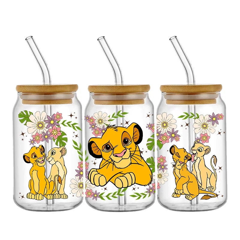 Cartoon Der König der Löwen Löwe Simba 16 Unzen UV DTF Cup Wrap Libbey Glas Bierdosen Tumbler Transfer Aufkleber Wasserdichte Cup Wraps