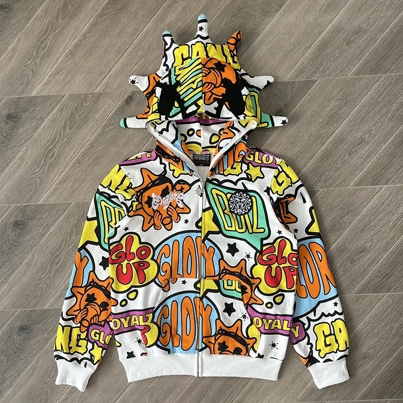 

Towel Embroidered Cartoon Camouflage Glo Gang The Glory Full Zip Hoodie Men Women Hooded Pullover