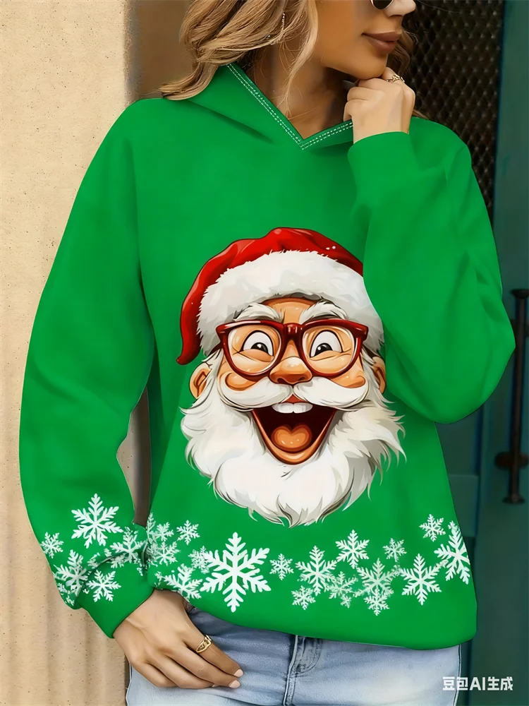 عيد الميلاد هوديس سانتا كلوز ثلاثية الأبعاد المطبوعة النساء الشارع الشهير الخريف الشتاء قمصان سويت شيرت بقلنسوة كم طويل البلوفرات الملابس النسائية #3
