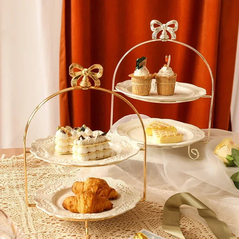 European Gold Metal 3 Tier Dessert Stand Afternoon Tea Cake Display Fruit Snack Buffet Serving Tray